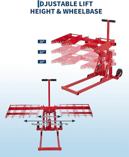 Zero Turn Lawn Mower Lift, 500 Lb Capacity, Manual or Drill Powered, Fits Most ZTR Mowers & Lawn Tractors, 24 Inch Lifting Height, Foldable Design for Garage Storage, Maintenance Lift