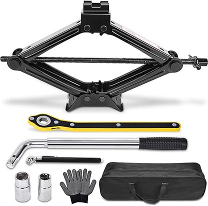 Scissor Car Jack 2 Ton (4409 lbs) Tire Changing Kit with Lug Wrench - Emergency Kit for Car, SUV, MPV