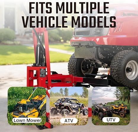 750lb Capacity, Adjustable Hydraulic Riding Lift Jack Heavy Duty Construction with Safety Lock for Tractors, ATVs and Zero Turn Lawn Mowers