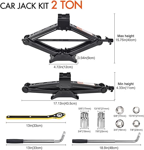 Scissor Car Jack 2 Ton (4409 lbs) Tire Changing Kit with Lug Wrench - Emergency Kit for Car, SUV, MPV