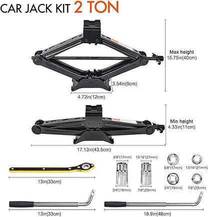 Scissor Car Jack 2 Ton (4409 lbs) Tire Changing Kit with Lug Wrench - Emergency Kit for Car, SUV, MPV
