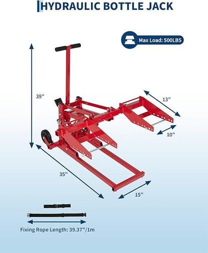 Zero Turn Lawn Mower Lift, 500 Lb Capacity, Manual or Drill Powered, Fits Most ZTR Mowers & Lawn Tractors, 24 Inch Lifting Height, Foldable Design for Garage Storage, Maintenance Lift