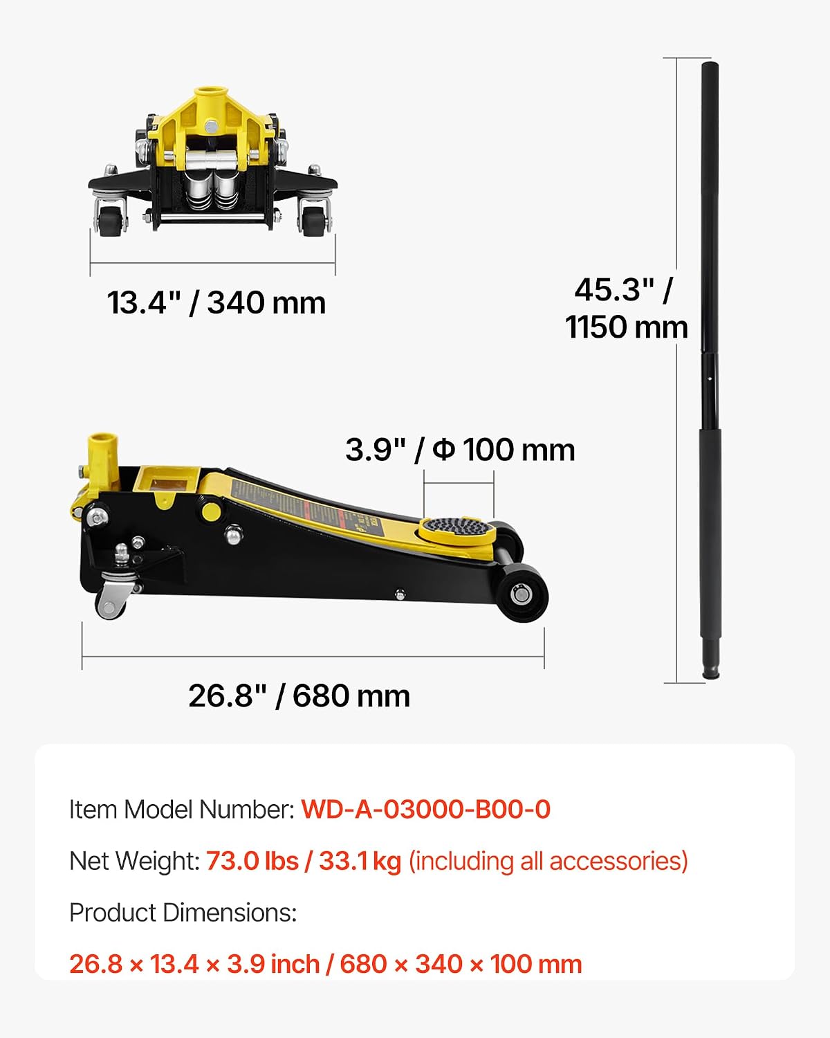 VEVOR Low Profile Floor Jack 3 Ton Aluminum and Steel Racing Floor Jack with Dual Pistons Quick Lift Pump, Hydraulic Trolley Car Lift for Sports Car, SUV, Pickup, Lifting Range 3.3"-20.3"