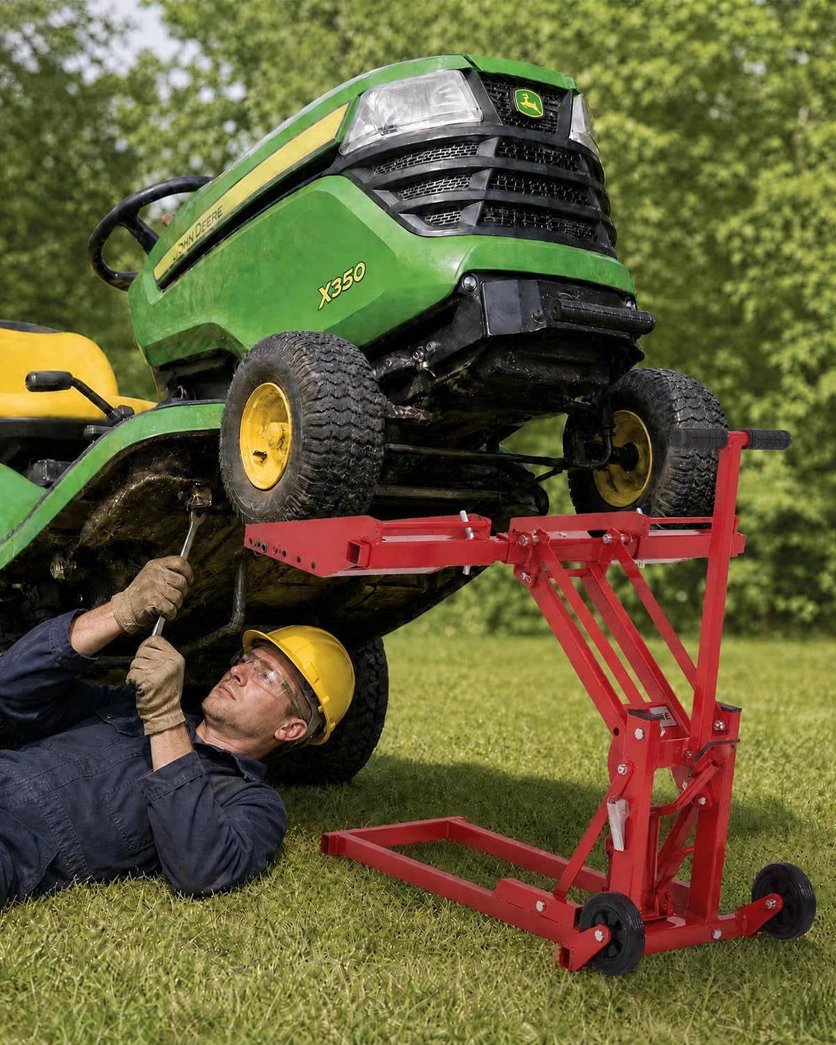 Zero Turn Lawn Mower Lift, 500 Lb Capacity, Manual or Drill Powered, Fits Most ZTR Mowers & Lawn Tractors, 24 Inch Lifting Height, Foldable Design for Garage Storage, Maintenance Lift