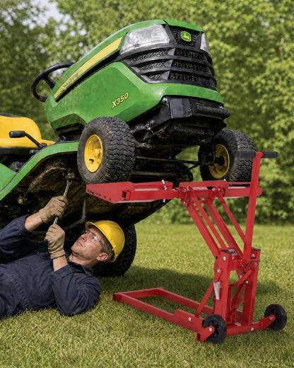 Zero Turn Lawn Mower Lift, 500 Lb Capacity, Manual or Drill Powered, Fits Most ZTR Mowers & Lawn Tractors, 24 Inch Lifting Height, Foldable Design for Garage Storage, Maintenance Lift