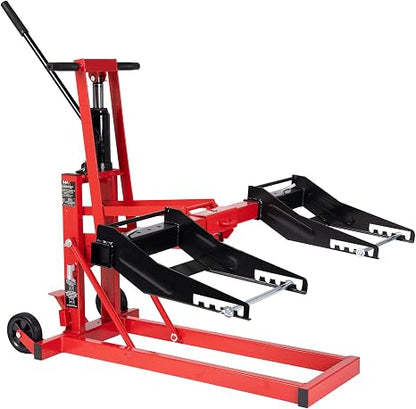 750lb Capacity, Adjustable Hydraulic Riding Lift Jack Heavy Duty Construction with Safety Lock for Tractors, ATVs and Zero Turn Lawn Mowers