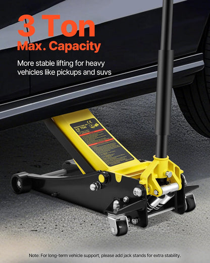 VEVOR Low Profile Floor Jack 3 Ton Aluminum and Steel Racing Floor Jack with Dual Pistons Quick Lift Pump, Hydraulic Trolley Car Lift for Sports Car, SUV, Pickup, Lifting Range 3.3"-20.3"