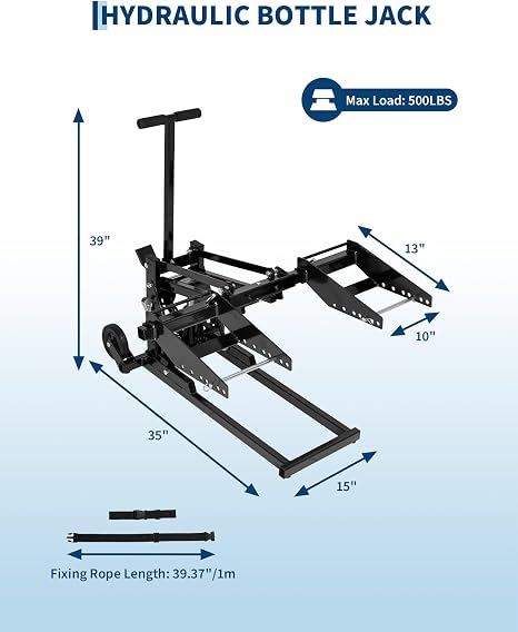 Zero Turn Lawn Mower Lift, 500 Lb Capacity, Manual or Drill Powered, Fits Most ZTR Mowers & Lawn Tractors, 24 Inch Lifting Height, Foldable Design for Garage Storage, Maintenance Lift