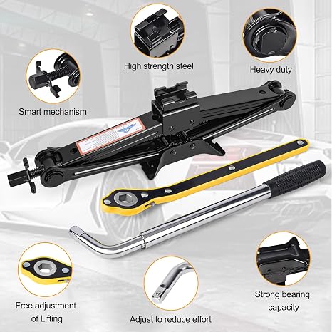 Scissor Car Jack 2 Ton (4409 lbs) Tire Changing Kit with Lug Wrench - Emergency Kit for Car, SUV, MPV