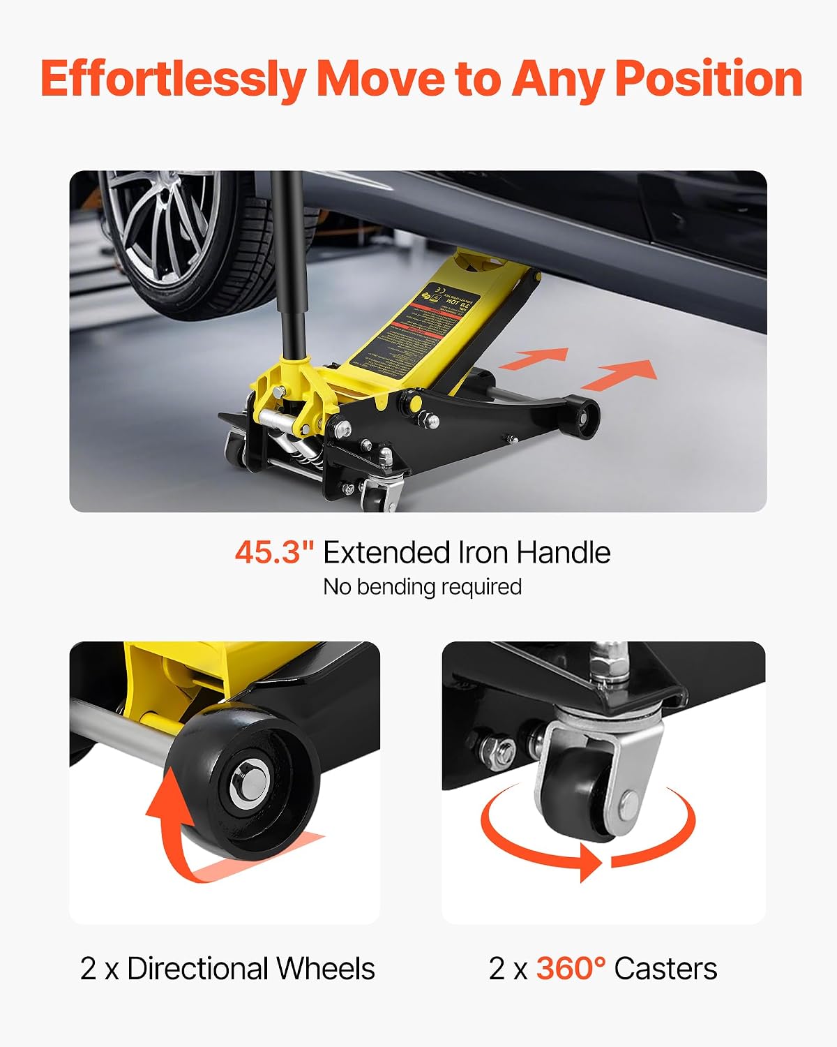 VEVOR Low Profile Floor Jack 3 Ton Aluminum and Steel Racing Floor Jack with Dual Pistons Quick Lift Pump, Hydraulic Trolley Car Lift for Sports Car, SUV, Pickup, Lifting Range 3.3"-20.3"