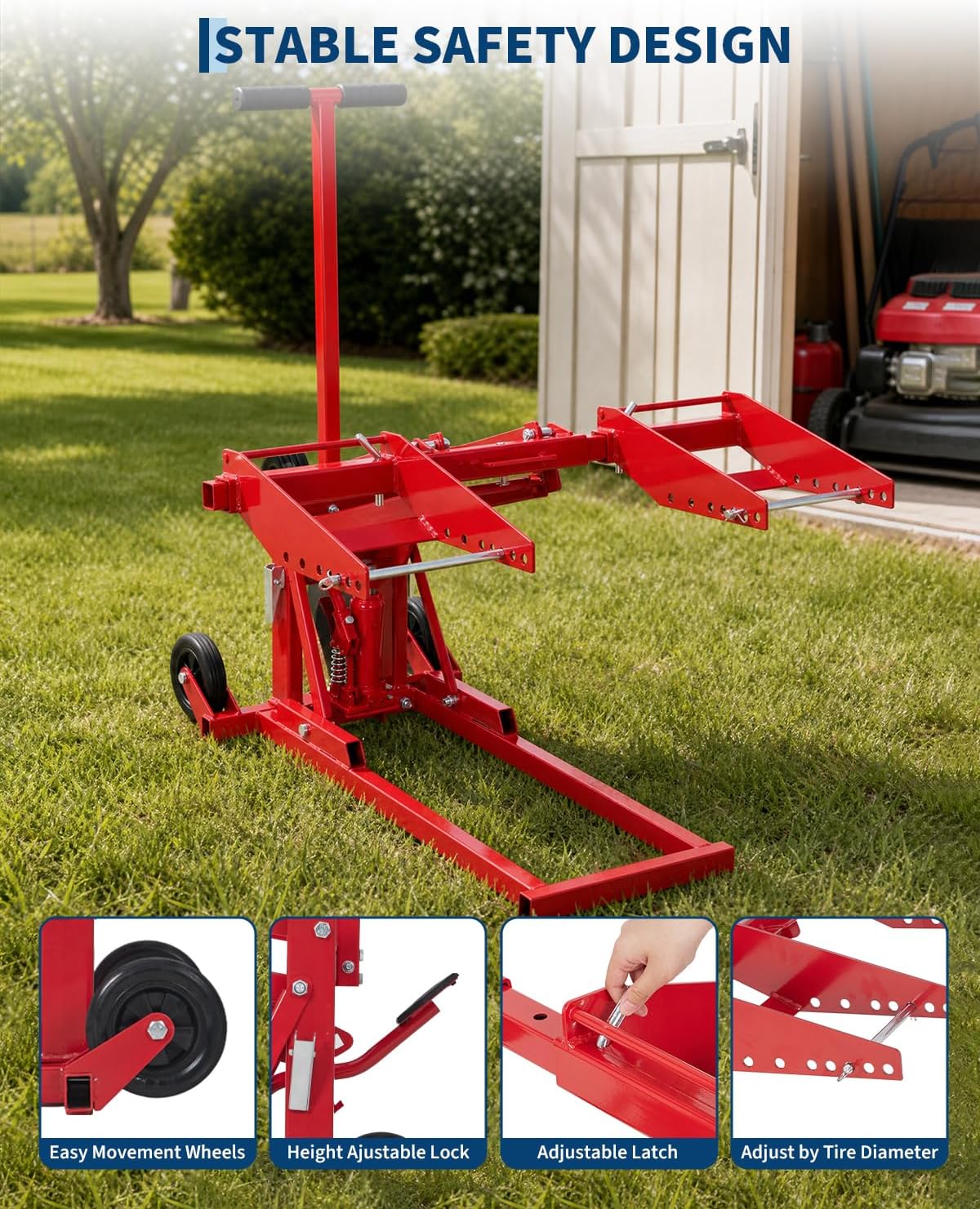 Zero Turn Lawn Mower Lift, 500 Lb Capacity, Manual or Drill Powered, Fits Most ZTR Mowers & Lawn Tractors, 24 Inch Lifting Height, Foldable Design for Garage Storage, Maintenance Lift