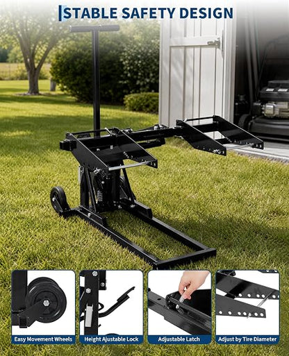 Zero Turn Lawn Mower Lift, 500 Lb Capacity, Manual or Drill Powered, Fits Most ZTR Mowers & Lawn Tractors, 24 Inch Lifting Height, Foldable Design for Garage Storage, Maintenance Lift