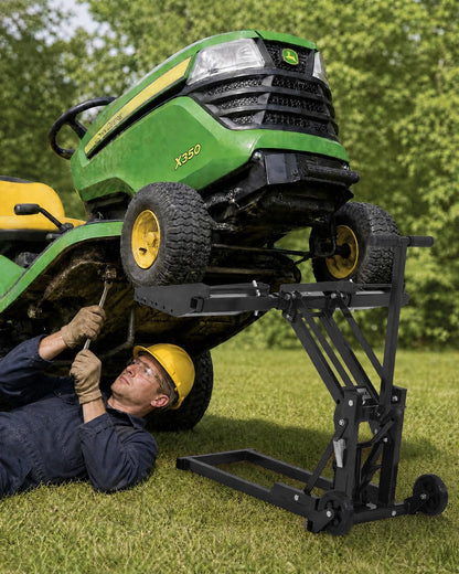 Zero Turn Lawn Mower Lift, 500 Lb Capacity, Manual or Drill Powered, Fits Most ZTR Mowers & Lawn Tractors, 24 Inch Lifting Height, Foldable Design for Garage Storage, Maintenance Lift